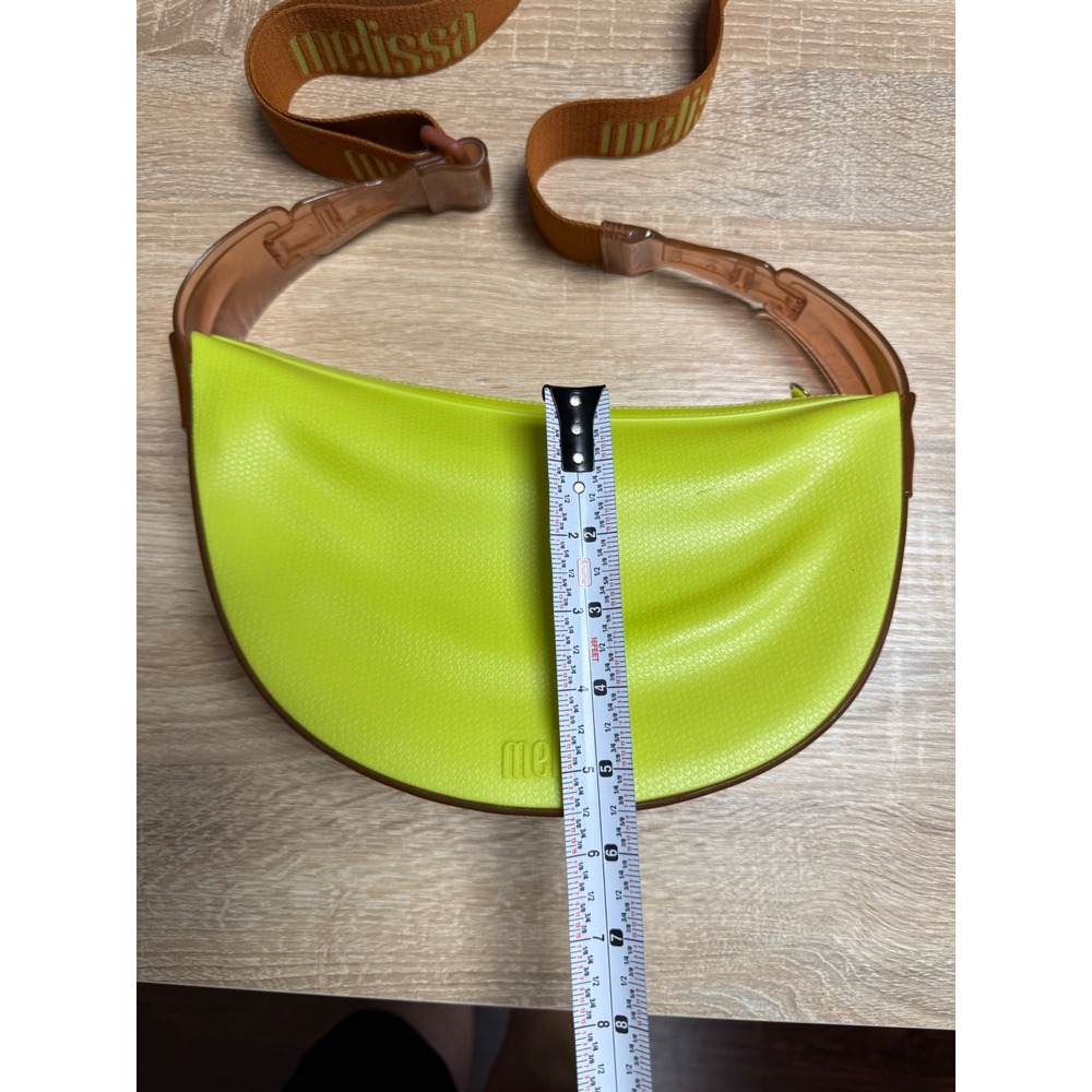 Melissa Moon Bag Neon Lime Green Brown PVC Crossbody Hobo Adjustable Logo Strap - Picture 3 of 7